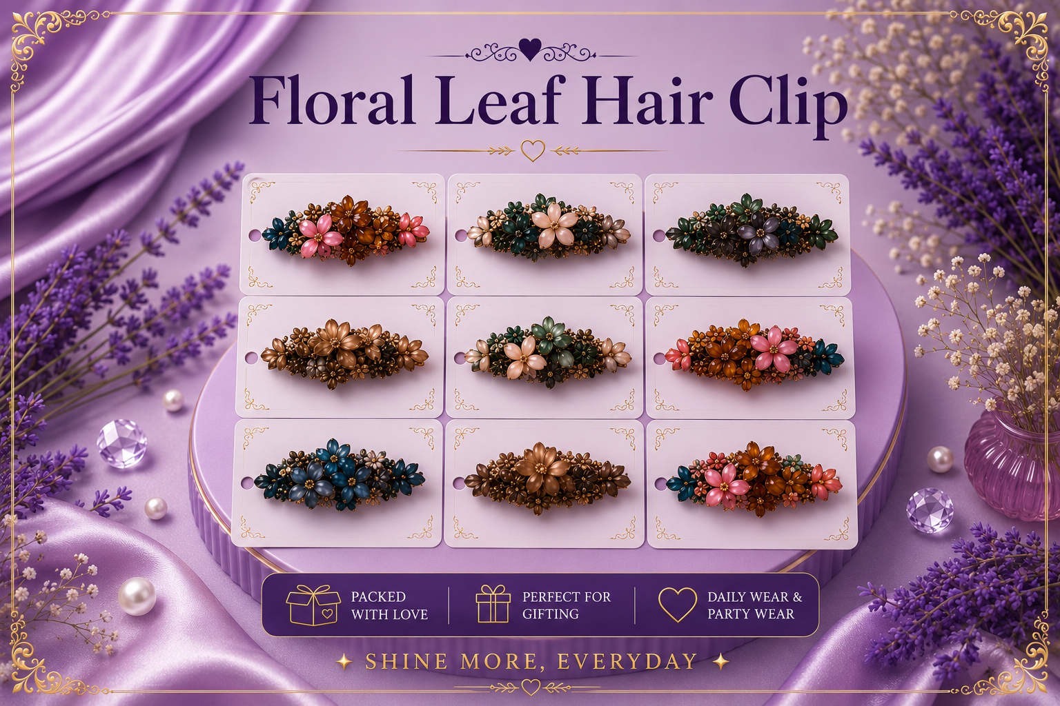 Floral Leaf Claw Clips